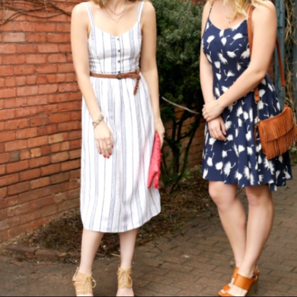 navy striped midi dress